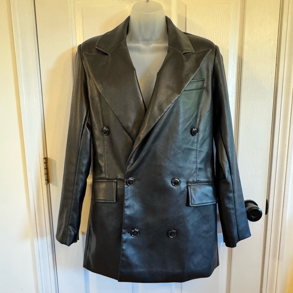 7 For All Mankind Leather Double-Breasted Blazer/Coat